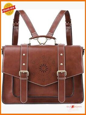 Vegan Leather Laptop Backpack Messenger Bag 15.6"